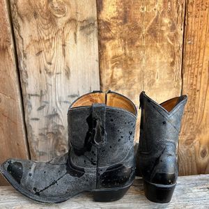 JOHNNY RINGO Cowboy Western Distressed Gray Splatter Leather Ankle 6.5